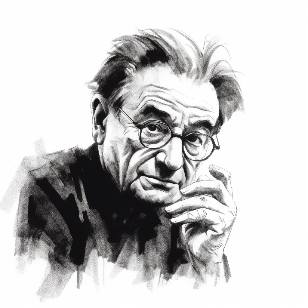 Erich Fromm psychoanalyst drawn in the technique of sketch lines simple minimalism black white without drawing